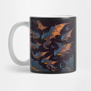 A Kaleidoscope of Vibrant Flying Dragons Soaring Through The Night Sky Mug